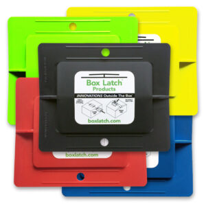 Box Latch - No Tape needed. Color pack. Large - green, yellow, red, blue, black.
