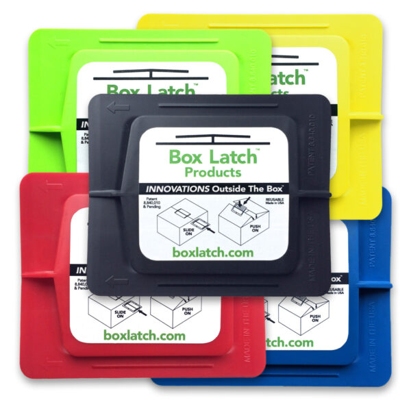 Box Latch - No Tape needed. Color pack. Medium - green, yellow, red, blue, black.